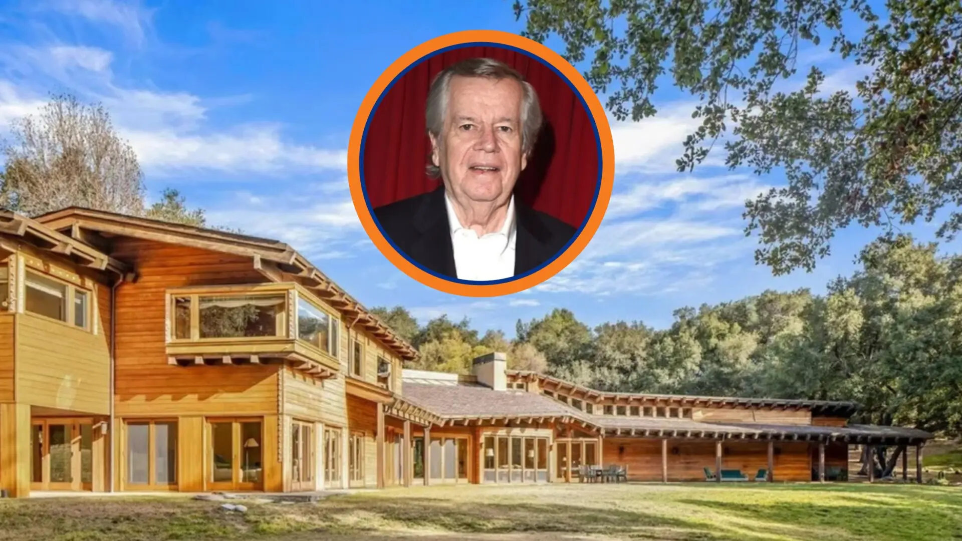 Exterior view of Oaktree Ranch, a luxurious rustic estate in Calabasas, California