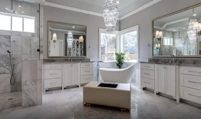 Inside a Lakefront Luxury Texas Dream Home 9 Bathroom in a high-end Texas home with modern amenities.