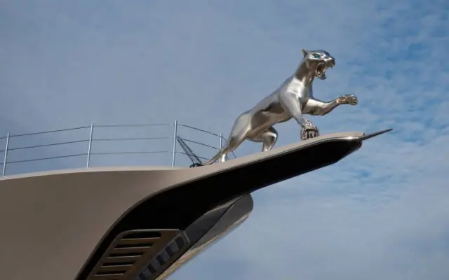 Onboard the Floating Mansion of Business Tycoon Shahid Kahn 4 Sculpted jaguar figure on the bow of the Kismet yacht