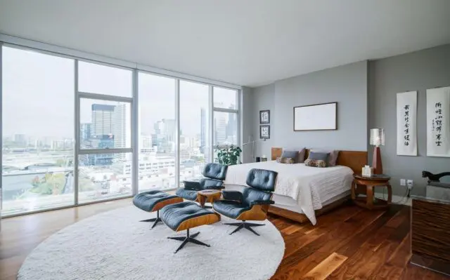 Philadelphia One Riverside Condo Bedroom, Philly View, King Bed, Accent Chair 