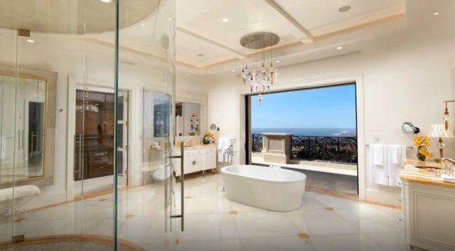 Spa-like master bathroom in Michael Amini’s estate