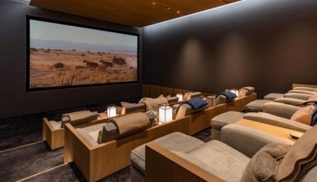 State-of-the-art home theater in the Beverly Hills mansion of Bezos, ideal for movie nights. 