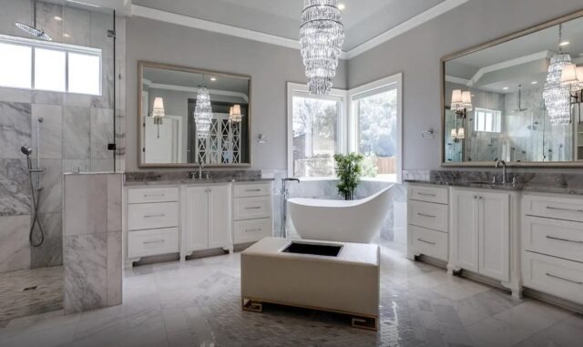 Bathroom in a high-end Texas home with modern amenities.