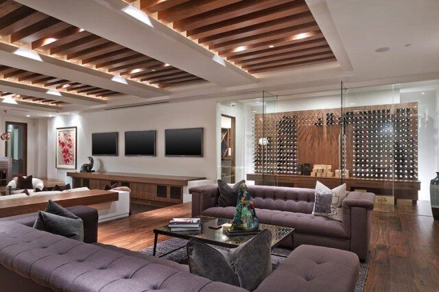 Entertainment-focused family room at Mark Cuban’s Billionaire home 