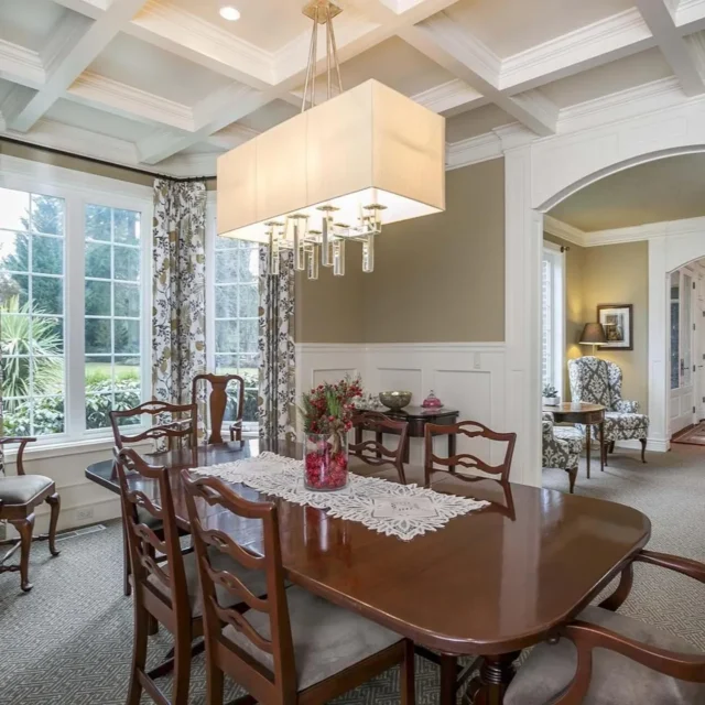 Dining room in the home of Los Angeles football player Cooper Kupp, designed for hosting gatherings.