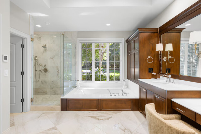 Luxurious master bathroom in the Kupp house, offering privacy and upscale amenities