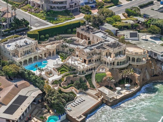 Grand oceanfront mansion showcasing Mediterranean architecture