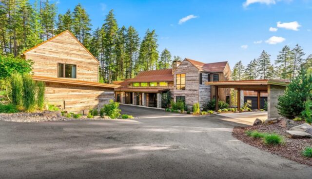 Luxurious living room with a view of the Idaho wilderness. 