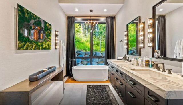 Elegant master bathroom of luxury in Harrison, ID. 