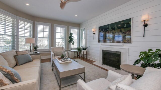 Ocean City NJ Beachfront Living Room with Fireplace