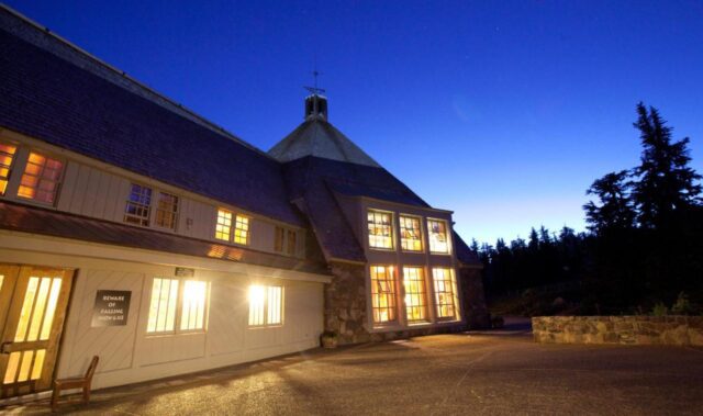 Timberline Lodge at night, filming location for The Shining movie. 