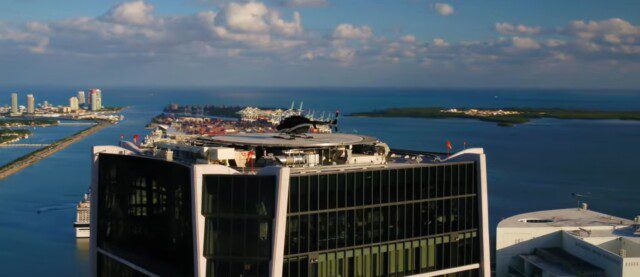 Rooftop helipad on One Thousand Museum, offering private air travel access 