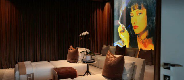 Plush private movie theater inside One Thousand Museum residential building 