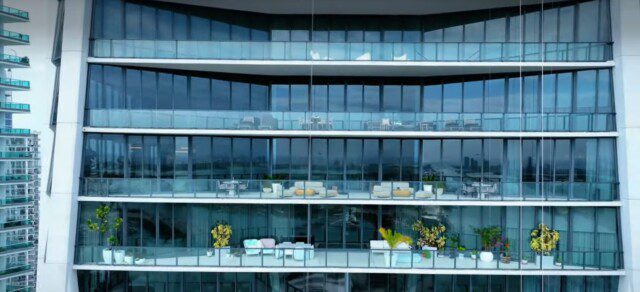 Aerial view of Loren Ridinger’s Miami penthouse at One Thousand Museum 