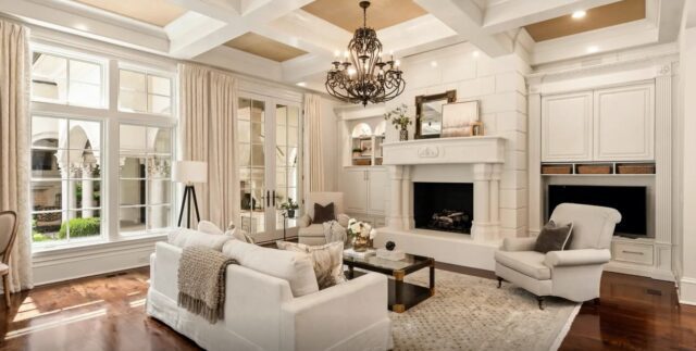 Spacious living room in a French-style mansion