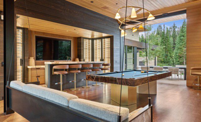 Game room with various entertainment options in Russell Weiner’s luxury Park City home.