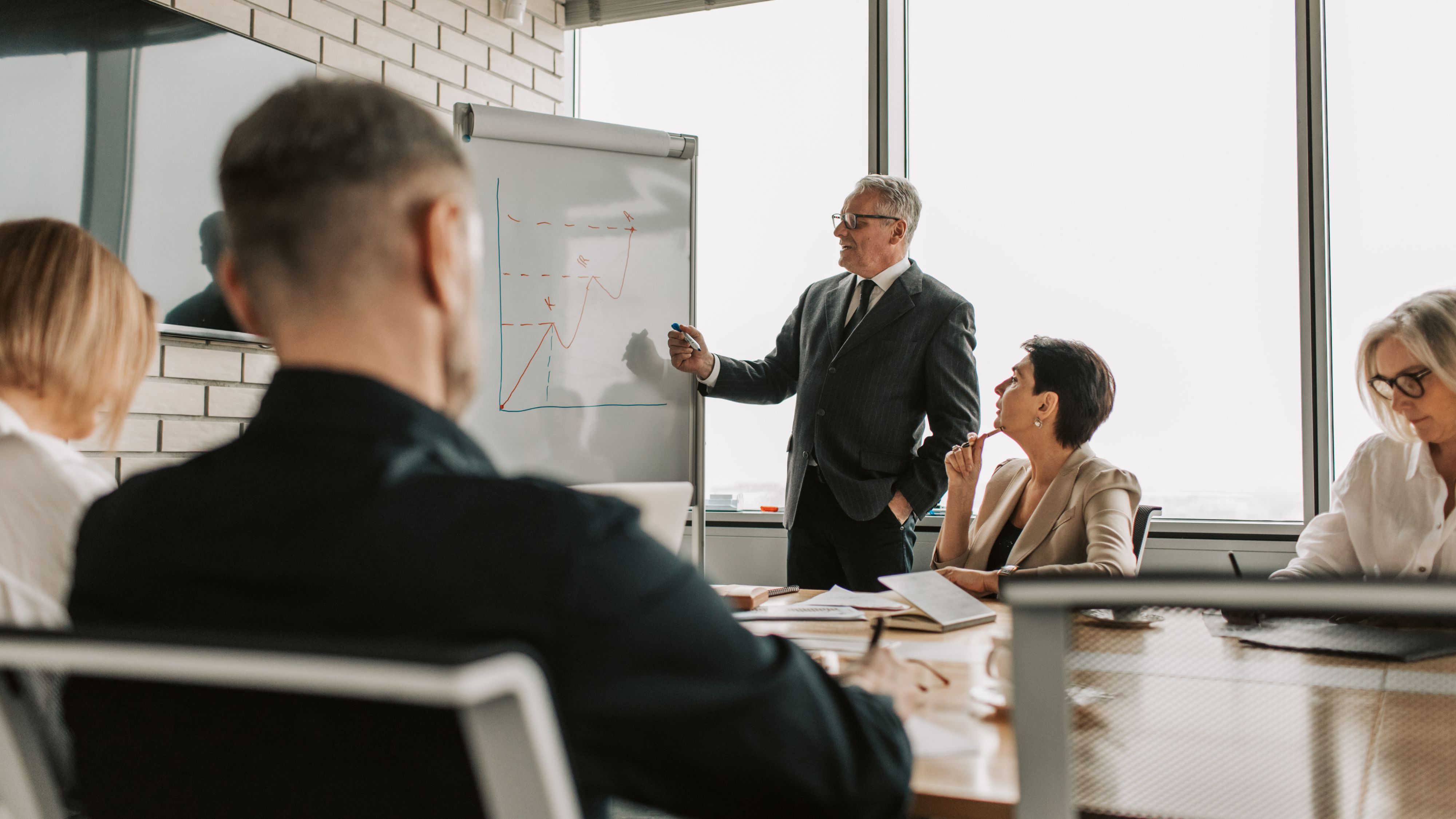 Bank leaders meeting about culture and leadership strategy